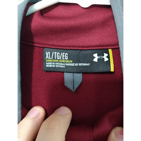 Under Armour Sweatshirt Men XL Red Temple Owls Loose Cold Gear Pullover 1/4 Zip - Picture 5 of 8